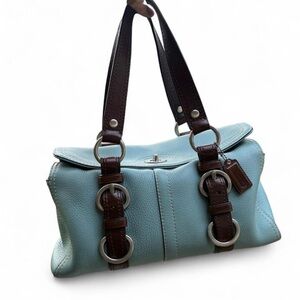 Vintage Coach Light Blue Satchel with Brown Straps